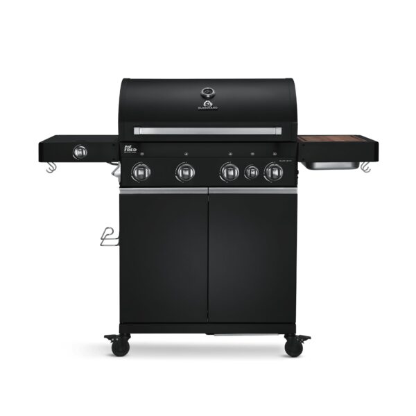 BURNHARD 4-Brenner Gasgrill Big FRED Deluxe BLACK Series 3 inkl. Backburner, 900°C Infrarot-Keramikbrenner, Seitenkochfeld, Gusseisen-Grillrost