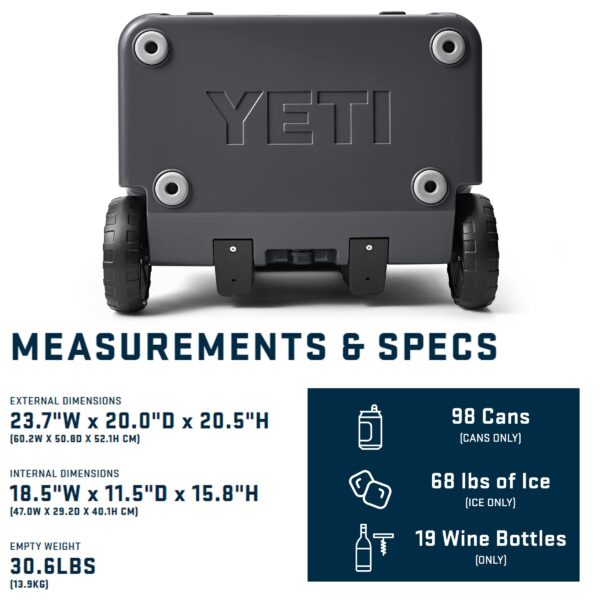 YETI Roadie 60 Rollkühler mit einziehbarem Periskopgriff, Anthrazit – Bild 6